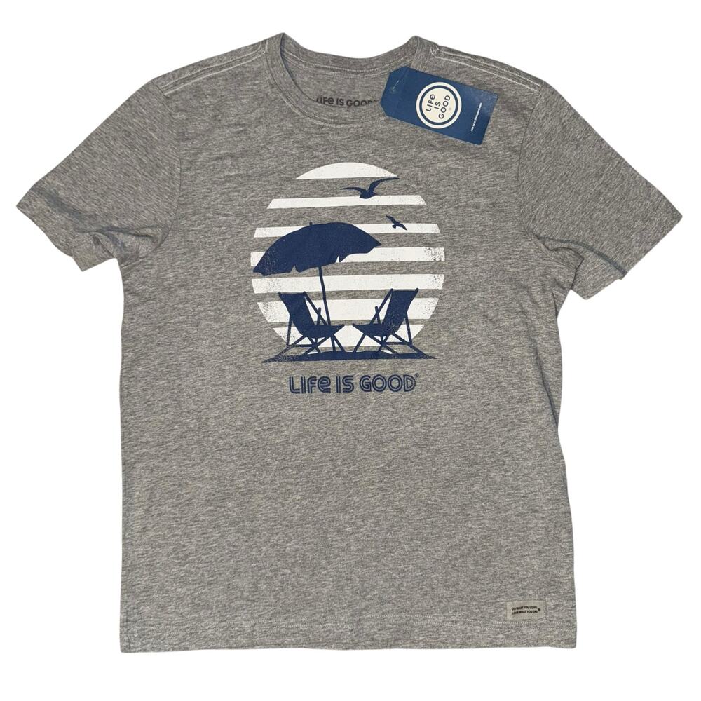 Life Is Good Beach Crusher T Shirt Men's Size Small Vacation Gray Casual Relaxed